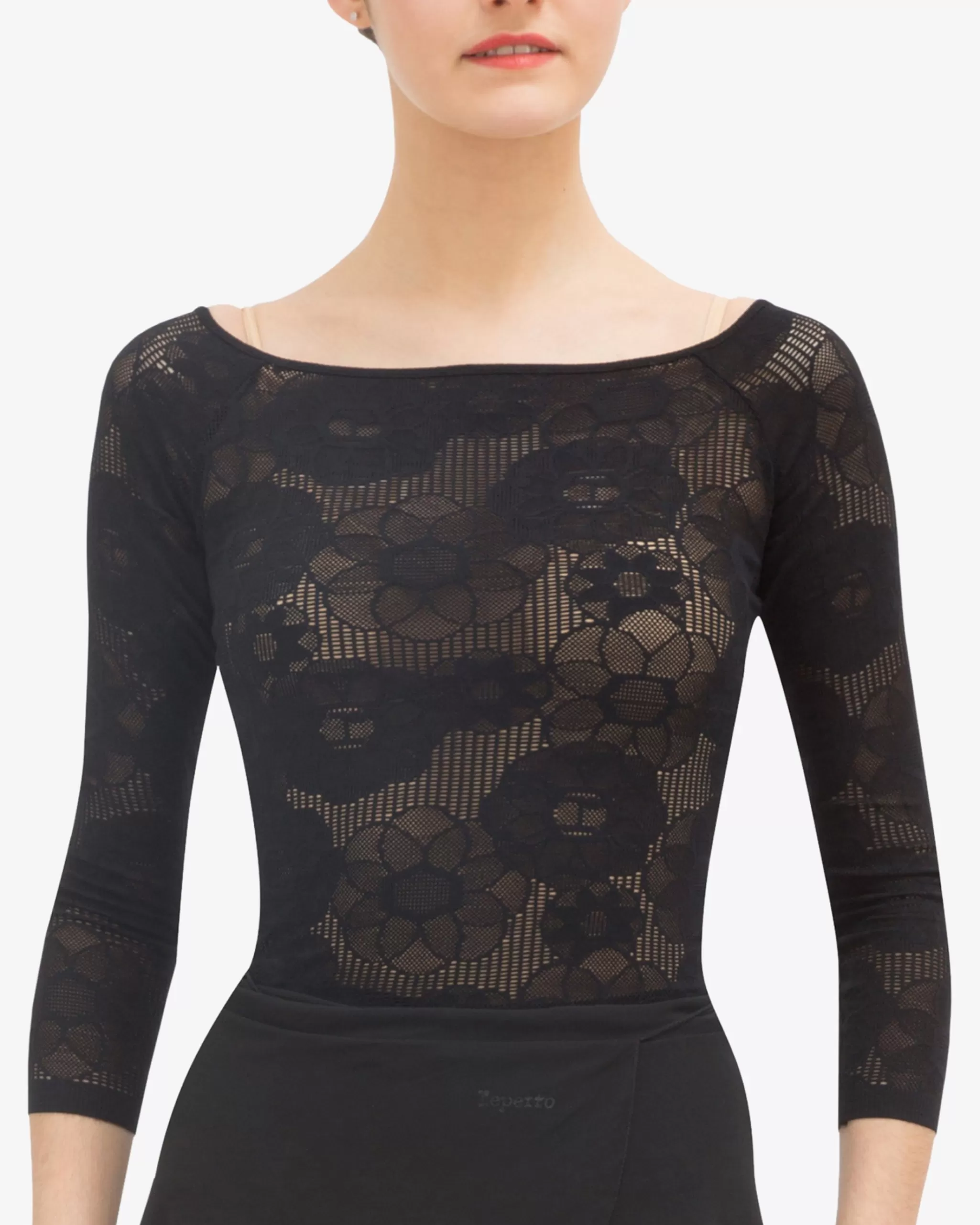 Sale Repetto Top Manches Longues En Dentelle Rosace Noir